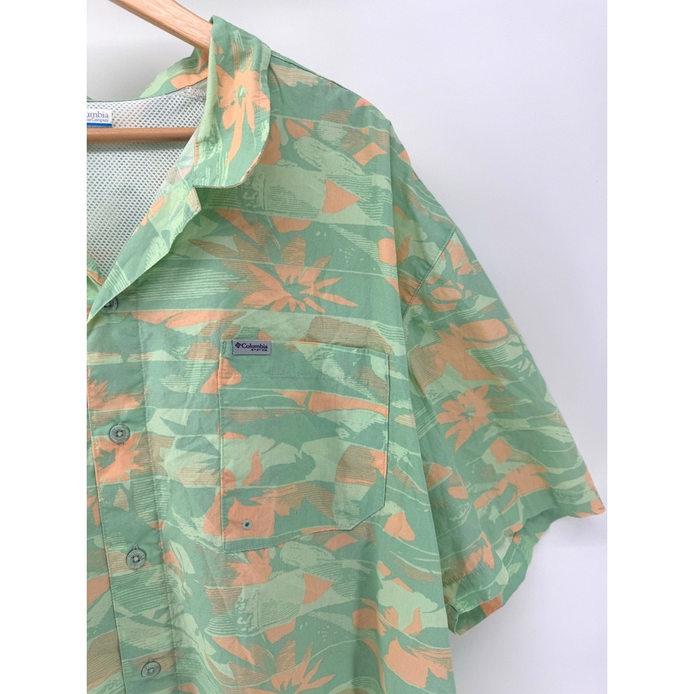 Columbia PFG Button Up Shirt Mens XXL Green AOP Short Sleeve